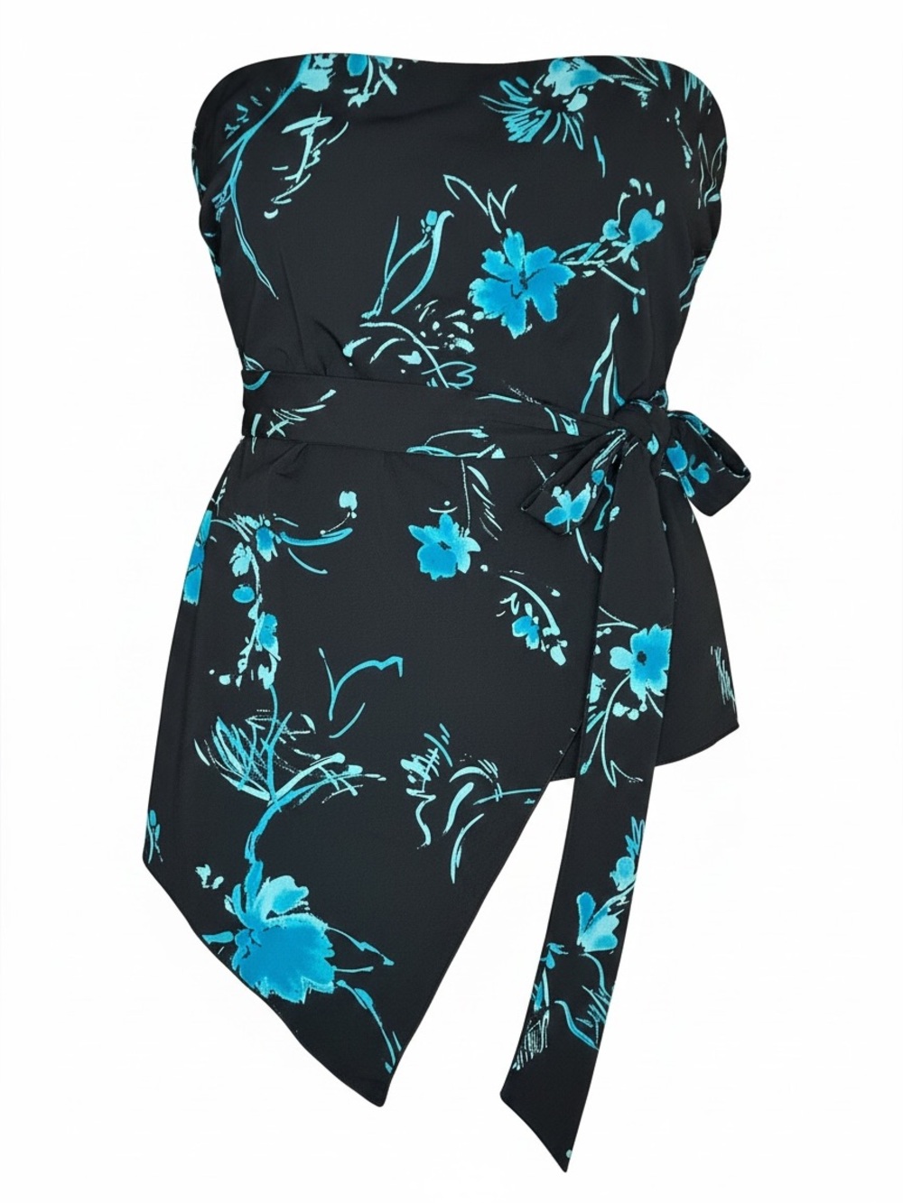 Forever 21 Asymmetrical Strapless Black Top with Teal Accent
